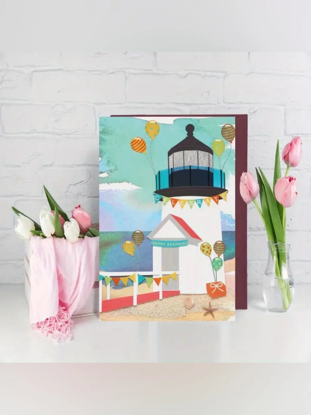 🆕Papyrus Lighthouse On Beach Birthday Greeting Card